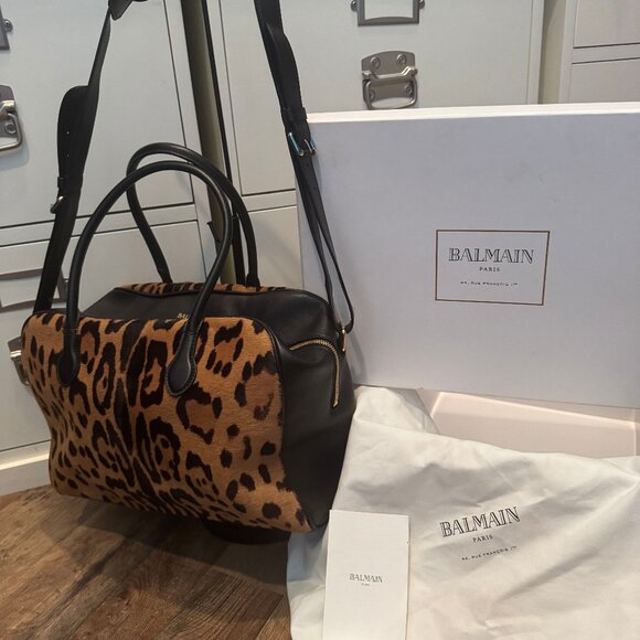 Balmain Pony Hair Leather Trimmed Crossbody Handbag - Picture 4 of 4